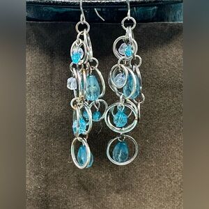 Elegant Sterling Silver and Blue Bead Dangle Earrings